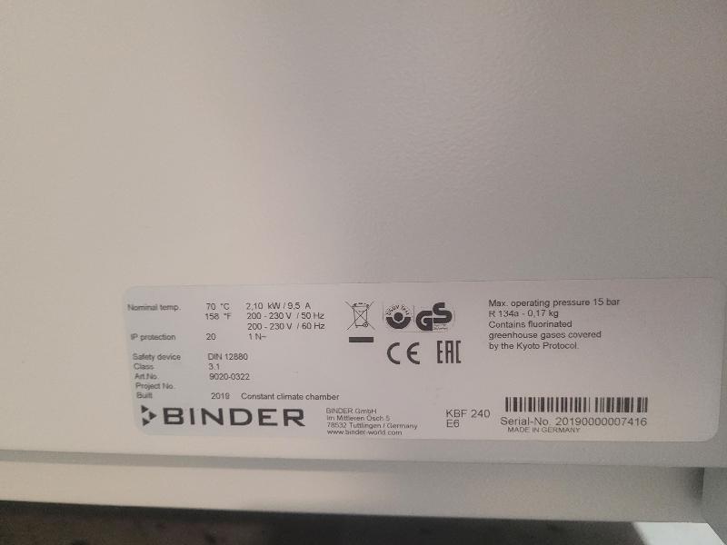 Enceinte climatique de laboratoire BINDER KBF 240 - 247L   0°C / +70°C_6