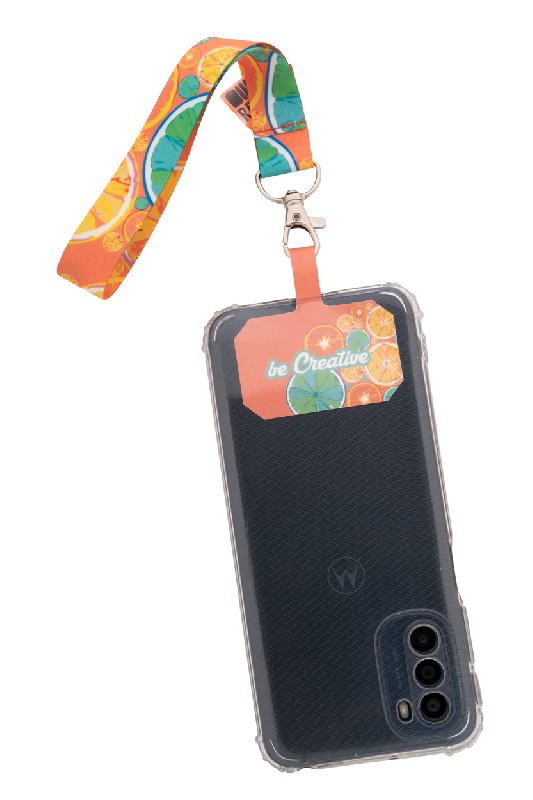 Bracelet personnalisable en RPET - avec mousqueton en métal et pochette téléphone imprimée_6