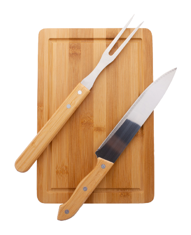 Set pour découper la viande - planche en bambou, fourchette et couteau en acier inoxydable_6