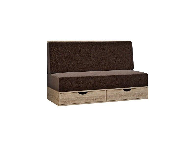 Lit escamotable style industriel KEY SOFA - accoudoirs chêne, canapé marron avec tiroirs - couchage 140x200 cm_6