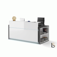 Banque d'accueil lumineuse avec étagère- Ofitres - 197, Droite, Blanc brillant_6