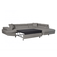 Canapé d'angle RINO - méridienne droite avec coffre - convertible - gris clair - pieds laqués noirs - 3 têtières réglables_6