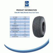 15x6.00-6 Grass Lawnmower Wheels 65mm Hub, Tyre on Rim 20mm Bearings (Set of 4)_6