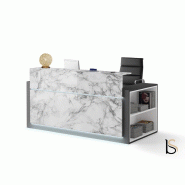 Banque d'accueil lumineuse avec étagère- Ofitres - 217, Droite, Effet marbre brillant_6