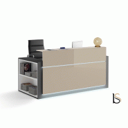 Banque d'accueil lumineuse avec étagère- Ofitres - 197, Gauche, Beige brillant_6