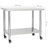 Vidaxl table de travail de cuisine avec roues 100x30x85 cm inox 51637_6