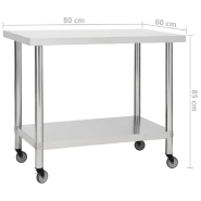 Vidaxl table de travail de cuisine avec roues 80x60x85 cm inox 51636_6