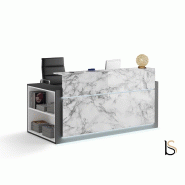 Banque d'accueil lumineuse avec étagère- Ofitres - 217, Gauche, Effet marbre brillant_6
