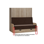 Lit escamotable industriel KEY SOFA - Chêne et canapé gris 160x200 cm avec accoudoirs et rangement_6