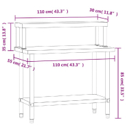Vidaxl table de travail de cuisine avec étagère 110x55x120 cm inox 3208895_6
