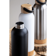 Thermos - Bouteille isotherme double paroi en acier inoxydable avec couvercle et base en bambou - 500 ml_6