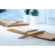 Carnet de notes à spirales en bambou - 80 feuilles lignées et stylo en bambou - Encre bleue_6