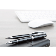 Parure stylo à bille en métal - Parties chromées brillantes - Boîte cadeau PU - Marque André Philippe_6