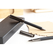 Parure stylos - Métal - Stylo à bille et roller - Étui cadeau en papier noir - Encre bleue_6