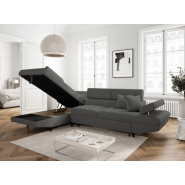 Canapé d'angle méridienne gauche coffre RINO - convertible gris graphite - pieds laqués noir - 3 têtières réglables_6