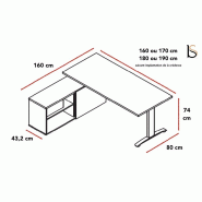 Bureau d'angle avec crédence de rangement - MDD - 180, Noir, Wenge, Non_6