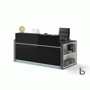 Banque d'accueil lumineuse avec étagère- Ofitres - 157, Droite, Noir brillant_6