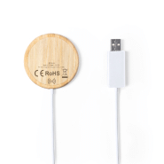 Chargeur sans fil magnétique rapide 10W - Boîtier en bambou avec témoin LED et anneau métallique_6