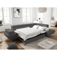 Canapé d'angle méridienne droite RINO convertible avec coffre - tissu gris graphite - pieds laqués noir - 3 têtières réglables_6