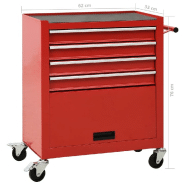 Vidaxl chariot à outils avec 4 tiroirs acier rouge 147187_6