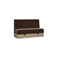 Lit escamotable style industriel KEY SOFA - accoudoirs chêne, canapé marron avec tiroirs - couchage 140x200 cm_6