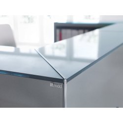 Banque d'accueil LINEA - Verre et lumière moderne, style minimaliste et modulaire