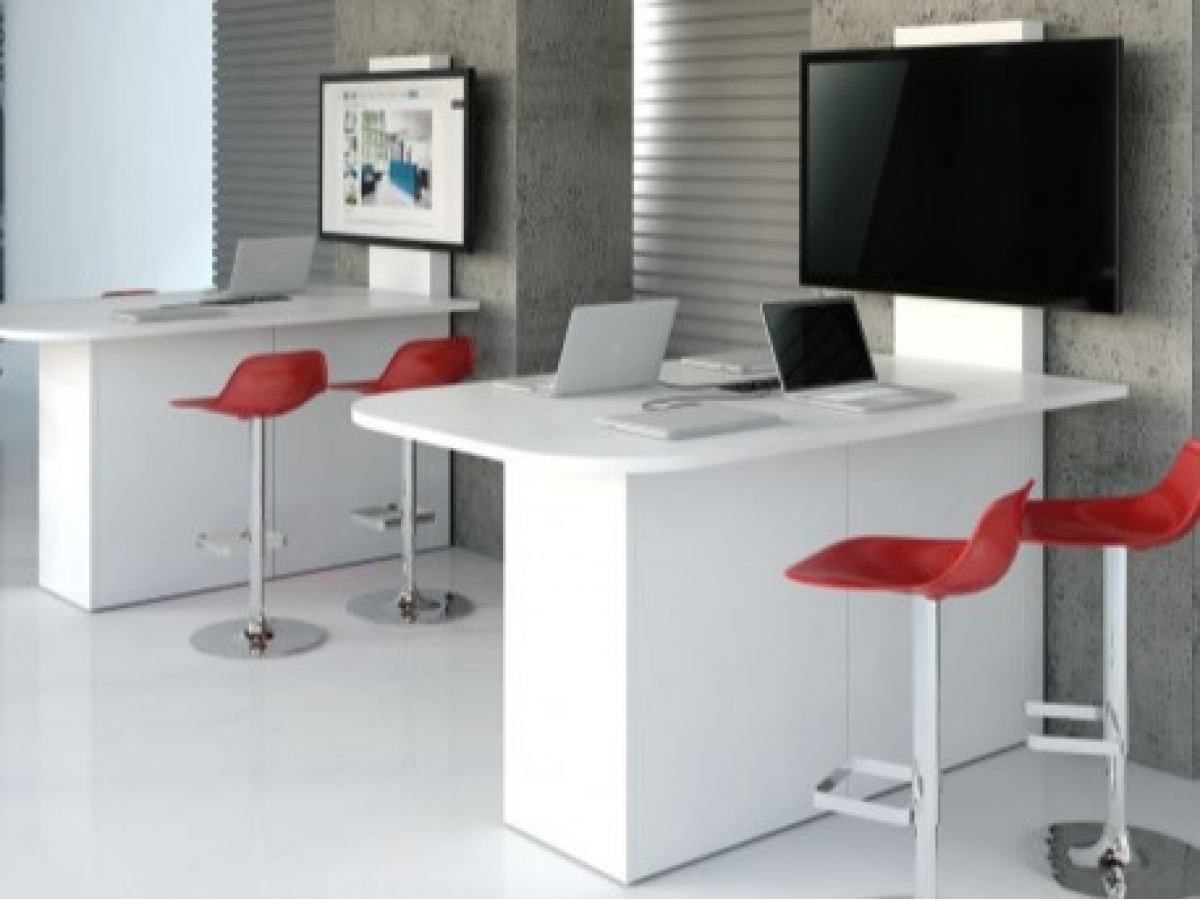 Table multimédia design élégant et épuré - OGI V, connectée avec prises USB, HDMI, RJ45, et rangement intégré_7