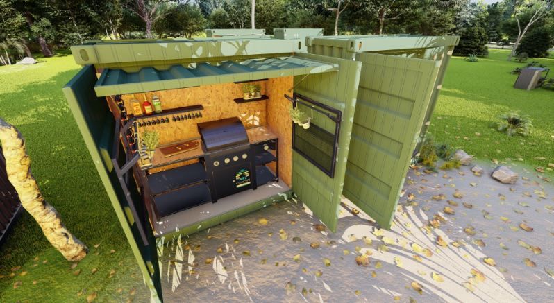 Container aménagé en cuisine d'été avec possibilités de personnalisation