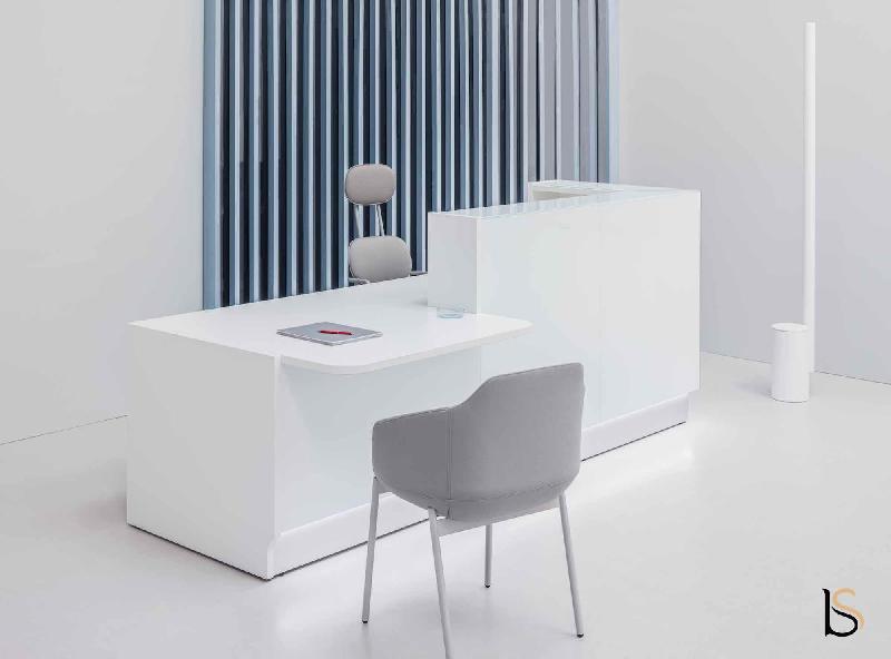 Banque d'accueil lumineuse droite série Linea avec accès PMR - MDD - Gauche, Blanc_7
