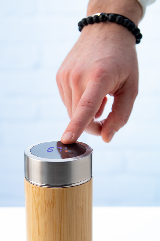 Thermos avec thermomètre tactile LED - double paroi en inox et bambou - 500 ml avec infuseur à thé_7