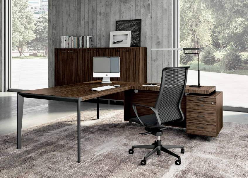 Table de réunion contemporaine en ébénisterie et cuir, gamme X9