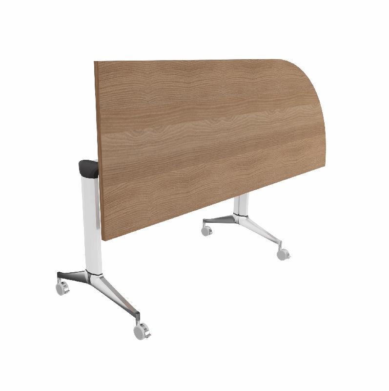 Table de réunion NET, plateau abattant avec retour - Mobel Linea - Blanc, Acacia foncé, Droite_7