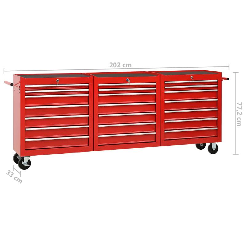 Vidaxl chariot à outils avec 21 tiroirs acier rouge 3056738_7