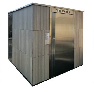 Cabine PMR avec finition Trespa, bois, béton et local technique disponible en version manuelle, semi-automatique ou automatique- réf. 2054_7