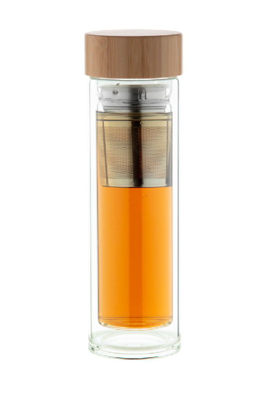 Thermos en verre borosilicate - double paroi - infuseur à thé - couvercle en bambou - 420 ml_7