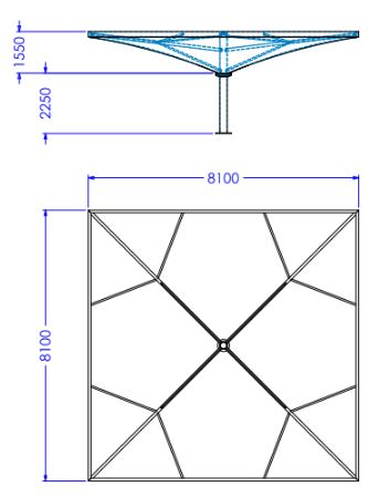 Préau Impluvio avec toile - Dimensions de 36m² à 102m², sur poteau central, acier galvanisé_7