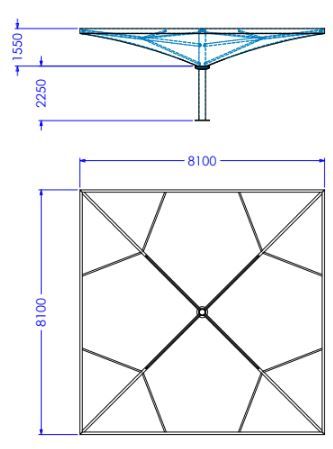 Préau Impluvio avec toile - Dimensions de 36m² à 102m², sur poteau central, acier galvanisé_7