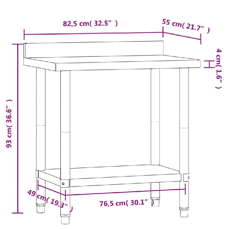 Vidaxl table de travail de cuisine avec dosseret 82,5x55x93 cm inox 376457_7