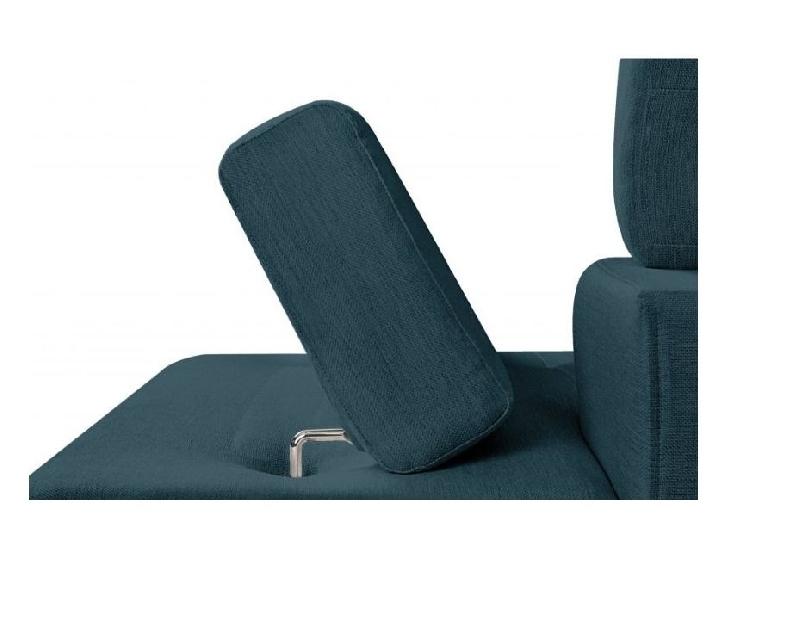 Canapé d'angle méridienne droite RINO - convertible avec coffre - bleu canard - pieds laqués noir - 3 têtières réglables - 2 coussins déco_7