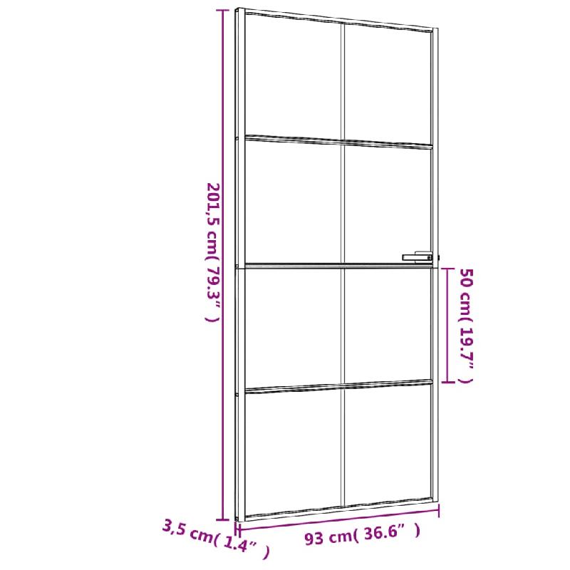 Vidaxl porte intérieure mince noir 93x201,5 cm verre trempé aluminium 155129_7