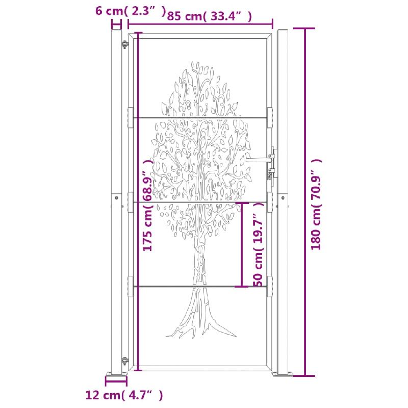 Vidaxl portail de jardin anthracite 105x180cm acier conception d'arbre 153158_7