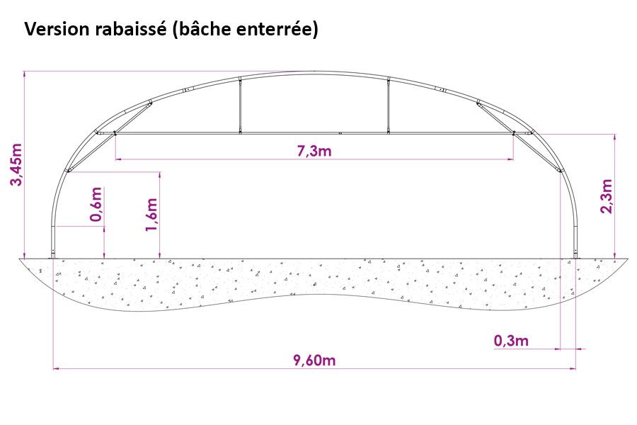 Serre tunnel avec 8 renforts de pignon et croix de Saint-André