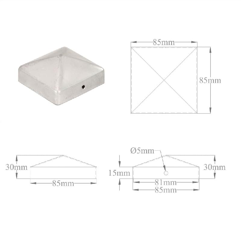 Vidaxl bouchons de poteau de clôture 6 pcs métal galvanisé 81x81 mm 145490_7