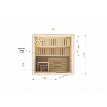 Cabine de sauna 194x194x199 en épicéa scandinave avec poêle HARVIA VEGA 8KW à commandes déportées_7