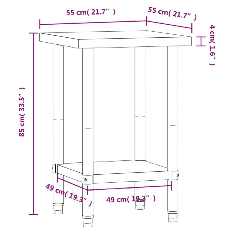 Vidaxl table de travail de cuisine 55x55x85 cm acier inoxydable 376453_7