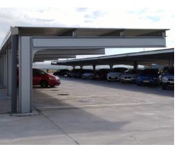 Abri métallique modulaire démontable MARQUISOL® - CUALIMETAL avec pilier incliné et options de couverture personnalisées_7