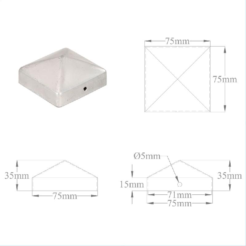 Vidaxl bouchons de poteau de clôture 6 pcs métal galvanisé 71x71 mm 145489_7
