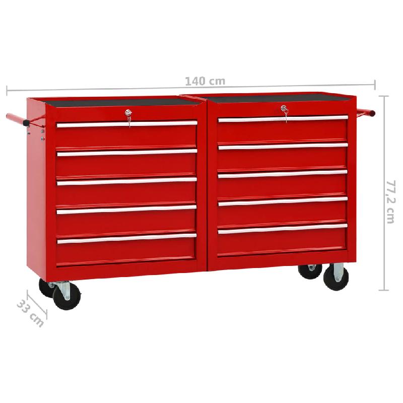 Vidaxl chariot à outils avec 10 tiroirs acier rouge 3056731_7
