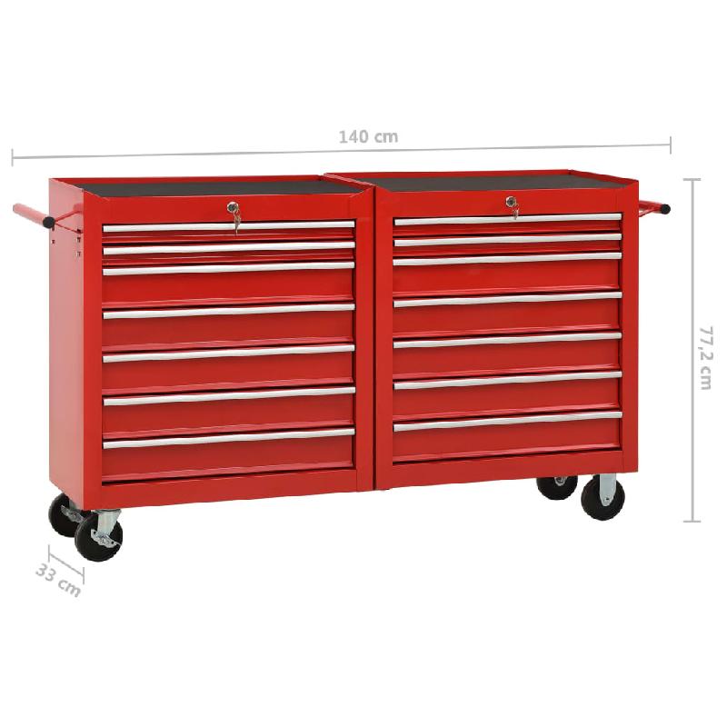 Vidaxl chariot à outils avec 14 tiroirs acier rouge 3056732_7