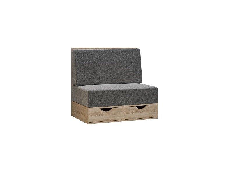 Lit escamotable style industriel KEY SOFA - Chêne naturel - 90x200 cm avec canapé et tiroirs de rangement_7